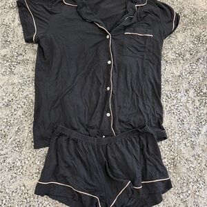 Eberjey Black Pajama Set with Cream Trim